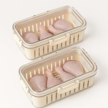 Imagem de Organizador de Geladeira para Alimentos, Recipiente Plástico com Tampa, Kit com 2 Unidades, Bege