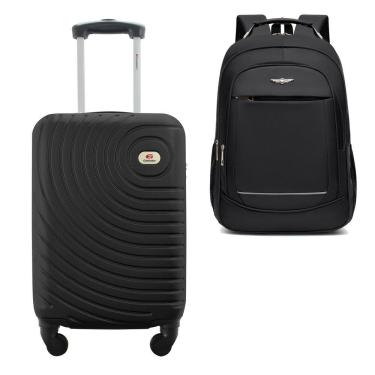 Imagem de Kit Mala de Bordo Viagem 10kg Rodas 360º Rígida ABS Cadeado Segredo Gladiador A7MB com Mochila Executiva para Notebook