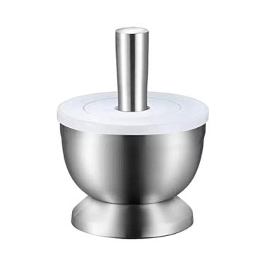 Imagem de Tigela Moedora Almofariz e pilão de aço inoxidável escovado, conjunto de tigela de moagem de cozinha, ferramenta de moedor de alho, triturador de comprimidos, moedor de especiarias, tigela de ervas, p