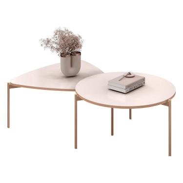 Imagem de Mesa De Centro Para Sala Pés Metálicos Zira E Nala D04 Off White - Mpozenato
