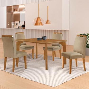 Imagem de Mesa de Jantar Liz 120cm MDF Canto copo e com 4 Cadeiras Athenas - Mod