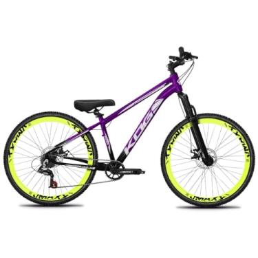 Imagem de Bicicleta Aro 26 KOG Freeride 1x7 – Estilo Grau, Suspensão 29”, Freios a Disco, Aros Vmaxx Neon – Bike Urbana de Alta Performance, Preto Roxo, Adesivo Branco,Vmaxx Amarelo Neon
