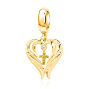 Imagem de QeenseKc Pingente de asa de anjo com pingente de pedra do mês de novembro compatível com pulseira Pandora presente feminino