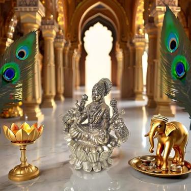 Imagem de Estátua de bronze Deusa, Lakshmi de 2,8 polegadas de altura, peso 90 GMS Goddess Laxmi Idol para uso diário e Diwali Pooja