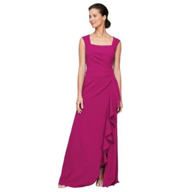 Imagem de Alex Evenings Vestido feminino longo em cascata com babados e fenda na perna, vestido de mãe da noiva, vestido de festa elegante, Fúcsia, 42