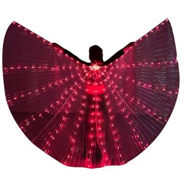 Imagem de W WINTMING Fantasia feminina de Natal de Halloween com asas de dança do ventre com luzes LED Isis Wings, Vermelho, 40INCH