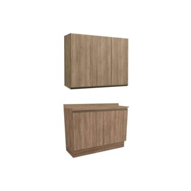 Imagem de Kit Cozinha Modulada 3 Peças Maxxi (1Aéreo+1Balcão+1Complemento) C3P10 Nogal/Nogal - Ka...