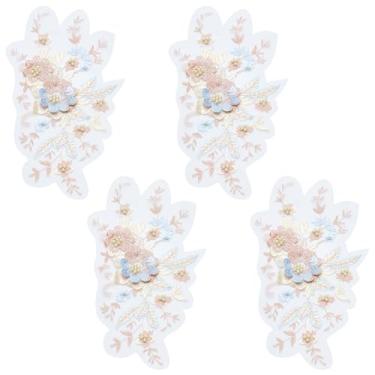 Imagem de WEBEEDY 4 apliques de bordado de flores, apliques de tecido pérola com contas, costura em apliques de renda bordados, enfeites para costura, artesanato, vestido de casamento, roupas, casacos