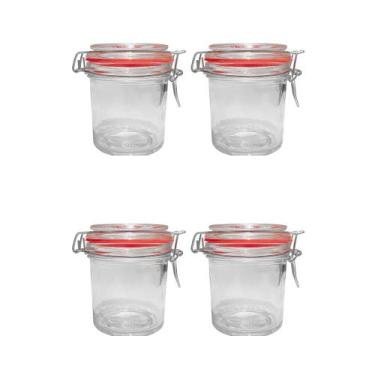 Imagem de Kit 4 Potes Hermético Vidro Trava Metal 300ml Class Home