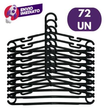 Imagem de Cabide Plástico Preto Adulto Grande Reforçado 10mm Premium Roupas Casa