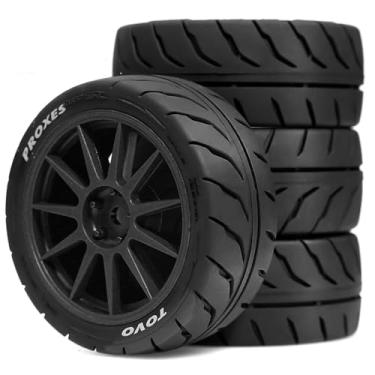 Imagem de Chanjorlin 1/10 RC On Road Racing Tires and Wheels 12mm Hex OD 2.72'' RC Rally Street Tyres for 1:10 Scale Touring Drift Car Tamiya TT01 TT02 XV01 TA06 A959 PTG2 HPI KYOSHO HSP Traxxas 4PCS (Black)