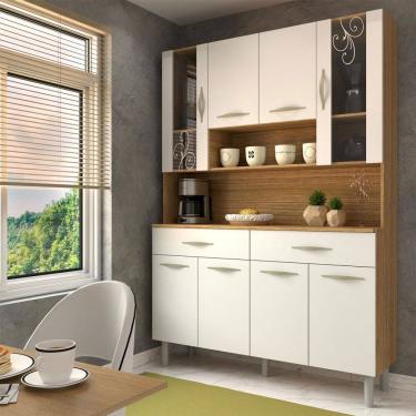 Imagem de Armário de Cozinha Kit 8 Portas 2 Gavetas com Vidro Freijó/Supremo - Panorama Móveis