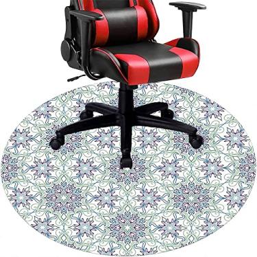 Imagem de Tapete de cadeira de mesa mandala, textura estilo mandala, tapete de cadeira de mesa para piso de madeira de escritório em casa, protetor de piso de pilha baixa, redondo 119 cm