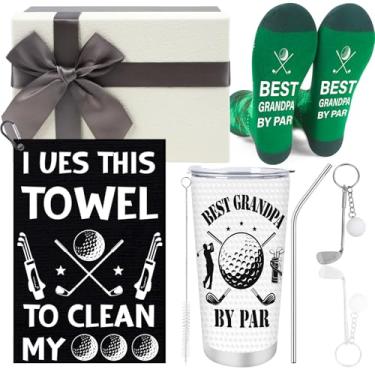 Imagem de Keluna Presentes para o Dia dos Pais do Vovô - Conjunto de 4 peças de presentes de golfe para vovô, 590 ml, meias engraçadas de golfe, chaveiro, toalha, aniversário, Natal, aposentadoria, presentes de