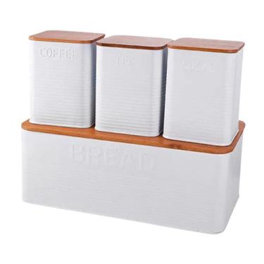 Imagem de Conjunto de Porta Pão com 3 Potes Organizadores em Metal com Tampa de 