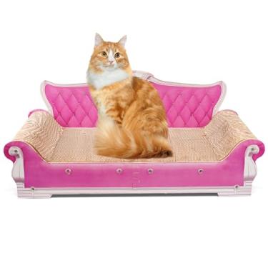 Imagem de COOZMENT Sofá arranhador, papelão grosso em forma de sofá, espreguiçadeira para descanso e brincadeiras internas, almofada para arranhar sofá (rosa, 70 cm C x 31,5 cm L x 30 cm A)
