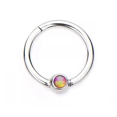 Imagem de Anel de segmento articulado de aço inoxidável com opala centralizada 16G para piercings de septo, narina, lábios e orelha, NA, Na,