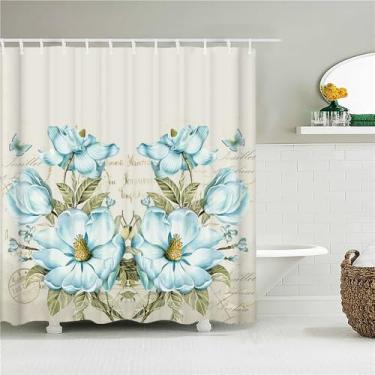 Imagem de Cortina de banho com padrão de folhas de árvore, tecido para chuveiro, flores, tela de banheira com ganchos para decoração de casa de banho, 3396M, L90xA180cm