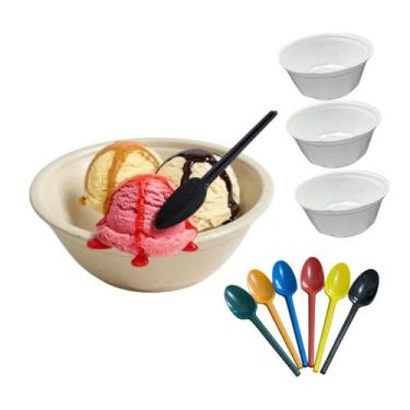 Imagem de Kit p/ Sorvete Açaí 400 Colheres +400 Cumbucas Isopor 200ml - Genérica