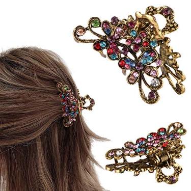Imagem de Crownguide Prendedores de mandíbula de cristal com strass vintage, liga de metal, presilhas de cabelo extravagantes, acessórios de cabelo para mulheres, cabelos grossos coloridos