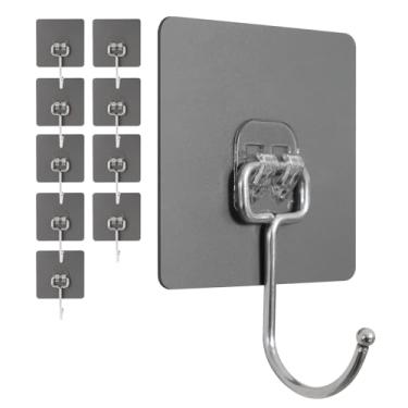 Imagem de BaGushan Ganchos de parede adesivos para pendurar – 27 kg, resistentes, à prova d'água e à prova de ferrugem, ganchos adesivos para paredes sem danos, cozinha/banheiro/aluguel (ganchos para pareados