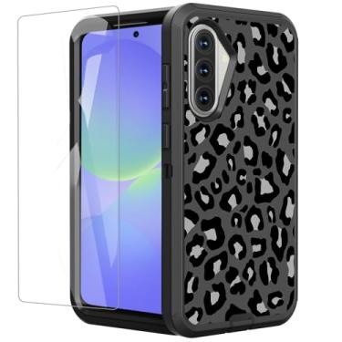 Imagem de OTTARTAKS Capa compatível com Samsung Galaxy A36 A56 com protetor de tela linda estampa de leopardo de guepardo preto e cinza para mulheres e meninas [proteção de grau militar] Capa protetora