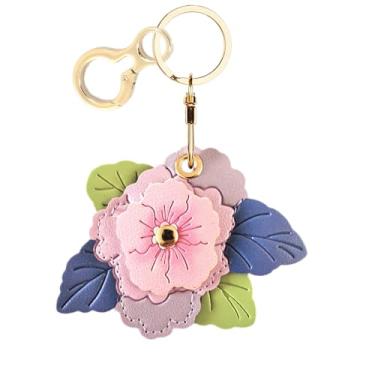 Imagem de Capa de couro compatível com AirTag, linda capa protetora com chaveiro, rastreador GPS antiarranhões para chaves, bolsa, animais de estimação (flor de begônia)