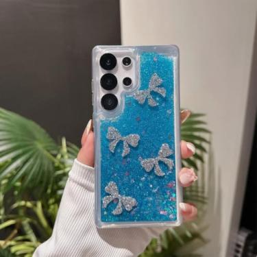 Imagem de Capa para Samsung A56 de luxo com laço e diamante brilhante (para Samsung A56/azul)
