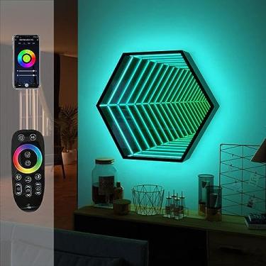 Imagem de Espelhos De Túnel Com Lâmpada Infinita Para Parede, Luz De Arte De Parede Para Colorir Rgb, Lâmpada De Mesa De Jogo Única Para Decoração De Sala Sensorial De Jogos De Garagem, B, 70CM
