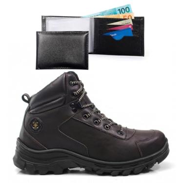 Imagem de Kit Bota Masculina Adventure Com Carteira Resistente Trilha Tracking Confortavel Solado Antiderrapante (Café, BR, Adulto, Numérico, 43)