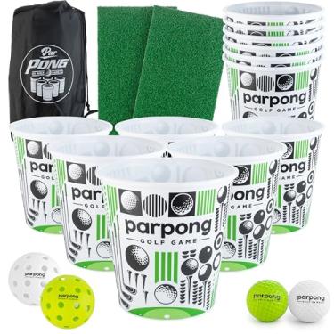 Imagem de VULCANO SPORTS Par Pong Golf Pong Game – Outdoor Golf Game with 12 Buckets, 2 Hitting Mats & Golf Balls – Golf Chipping Game for Adults, Tailgating, BBQ, Parties & Gifts for Golfers.