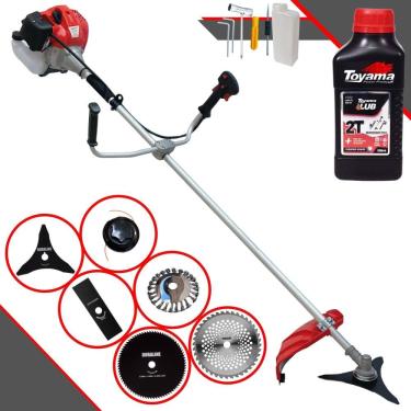 Imagem de Roçadeira Anmax CG520-P À Gasolina 52cc 2,2HP 10.000rpm Cortador de Grama Lateral 6 Em 1 Com Carretel + Kit 4 Facas + Escova de Aço + ÓLEO TOYAMA 2T