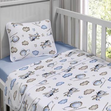 Imagem de Jogo De Cama Tecebem Mini Cama(montessoriana) Malha 100% Algodão Kim 3 Peças Azul