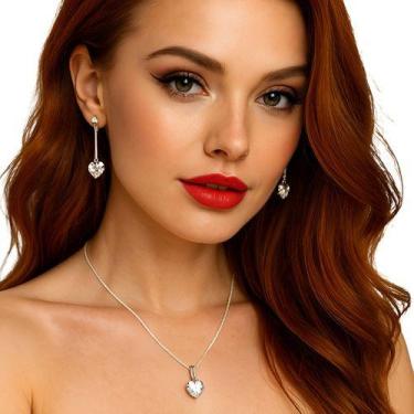 Imagem de Colar E Brinco Feminino Gargantilha De Prata Ponto De Luz - Bellavie