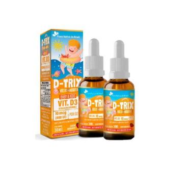 Imagem de Kit 2 D-TRIX Vitamina D3 infantil 2x30ml Morango Flora Nativa - Flora 