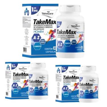 Imagem de Kit 3 Suplemento Vitamínico Masculino Take Max Homem 60 Cápsulas A a Z