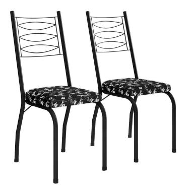 Imagem de Kit 2 Cadeiras Aço Carbono Tubular Metálica Acabamento D-25 Luana Preto-preto Flor