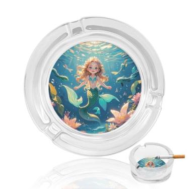Imagem de Cinzeiro de vidro de cristal de sereia, cinzeiro redondo para fumar de vidro resistente, portátil, decorativo, moderno, para uso em casa, escritório, interior, exterior, pátio