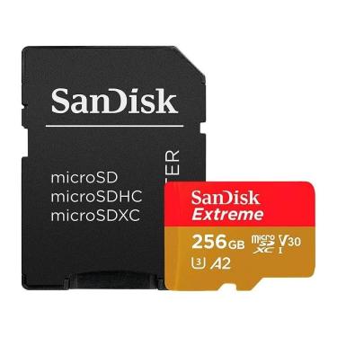 Imagem de Cartão Micro SD 256GB SanDisk Extreme com adaptador, captura de vídeo 4K UHD e Full HD, SDSQXAV-256G-GN6MA