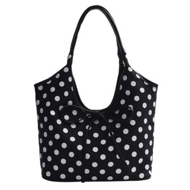 Imagem de Sacola de nylon para mulheres, bolsas de ombro de bolinhas para mulheres, bolsa leve e despojada, grande, bolsa Hobo de viagem, academia, pernoite 2025, Preto, One Size