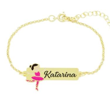 Imagem de Pulseira Feminina Personalizada Bailarina Nome Katarina Banhada Ouro 18K - 999015394
