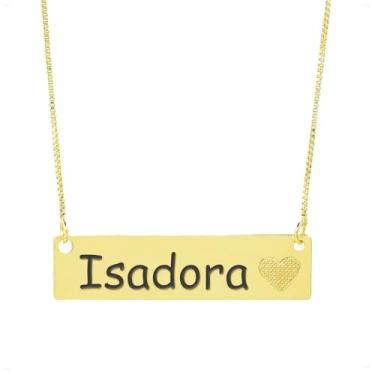 Imagem de Colar Chapinha Coração Gravação Personalizada Nome Isadora Banhado Ouro 18K - 999006359