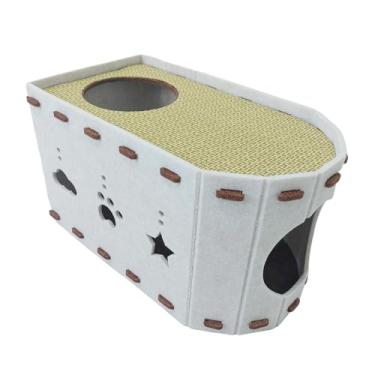 Imagem de Ｂｅｓｇａ Casa de escalada para gatos, arranhador resistente a arranhões com bolas penduradas, para gatos pequenos, médios e grandes, Bege