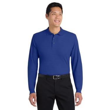 Imagem de Camisa polo masculina Port Authority de manga longa com toque de seda alta, Royal, XX-Large Tall