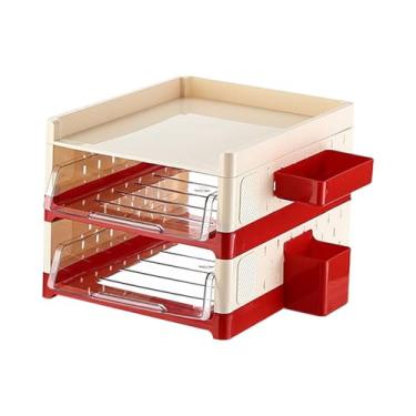 Imagem de harayaa Organizador de mesa, porta-arquivos, armazenamento de papelaria, suporte para prateleira de documentos, classificador de papéis, 3 Camadas