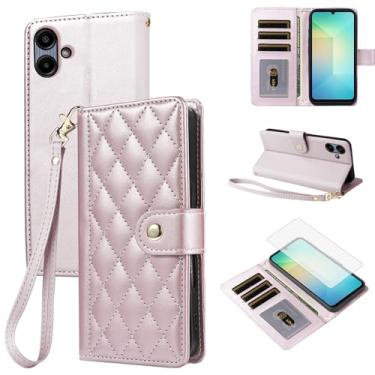 Imagem de Furiet Capa carteira para Samsung Galaxy A06 5G com protetor de tela de vidro temperado e alça de pulso destacável de couro PU de luxo com compartimentos para cartão à prova de choque para Ao6 A 06 4G