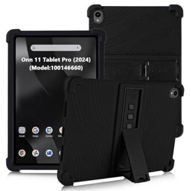 Imagem de ATOOZ Capa para tablet Walmart Onn.11 Pro 2024 (modelo: 100146660), capa infantil de silicone para tablet Onn 11 polegadas Pro Gen 4 com suporte (preto)