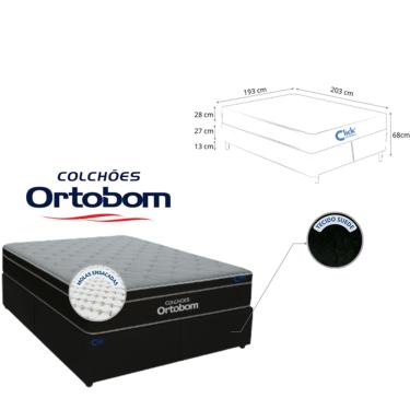 Imagem de Conjunto King Colchão Ortobom Elegant Molas Ensacadas + Base Box Suede Bipartido Blindado 193x203x68