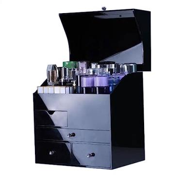 Imagem de Caixa de armazenamento de maquiagem com 4 camadas, organizador de maquiagem para mesa, organizador de maquiagem com gavetas, estojo de maquiagem de beleza para cuidados com a pele, batons, pó, pincéis
