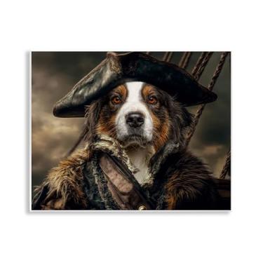 Imagem de Stupell Industries Desenho artístico de parede Barking Buccaneer Pirate Dog por Kelley Parker, 28 x 35 cm